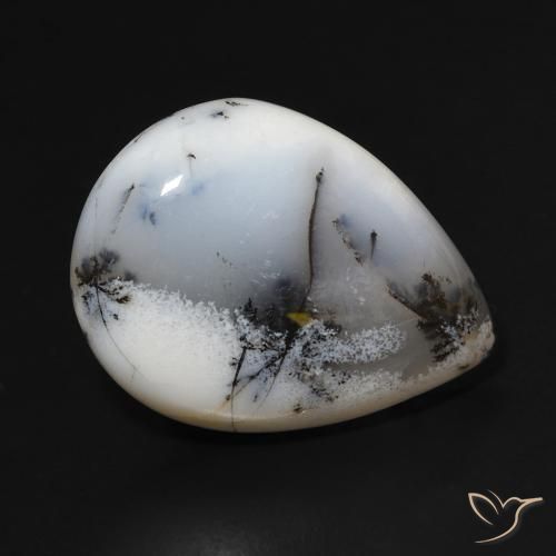 11.47 ct White Dendritic Agate Stone, Natural Dendritic Agate in Pear Cabochon Shape for Sale