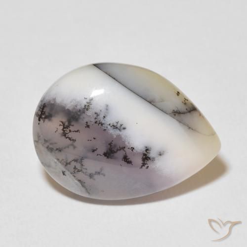 8.55 ct White Dendritic Agate Stone, Natural Dendritic Agate in Pear Cabochon Shape for Sale