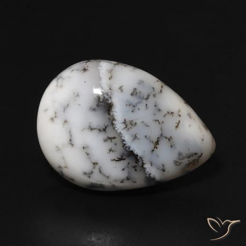 4.00 ct White Dendritic Agate Stone, Natural Dendritic Agate in Pear Cabochon Shape for Sale