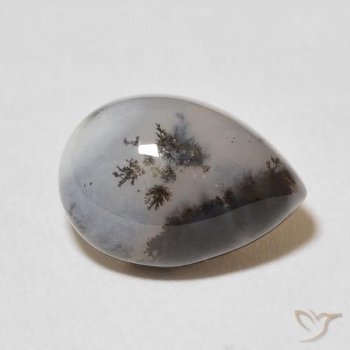 5.02 ct White Dendritic Agate Stone, Natural Dendritic Agate in Pear Cabochon Shape for Sale