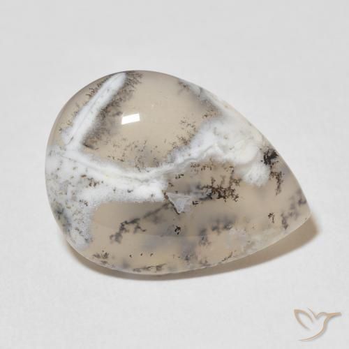 11.27 ct White Dendritic Agate Stone, Natural Dendritic Agate in Pear Cabochon Shape for Sale