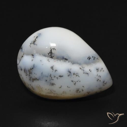 7.67 ct White Dendritic Agate Stone, Natural Dendritic Agate in Pear Cabochon Shape for Sale