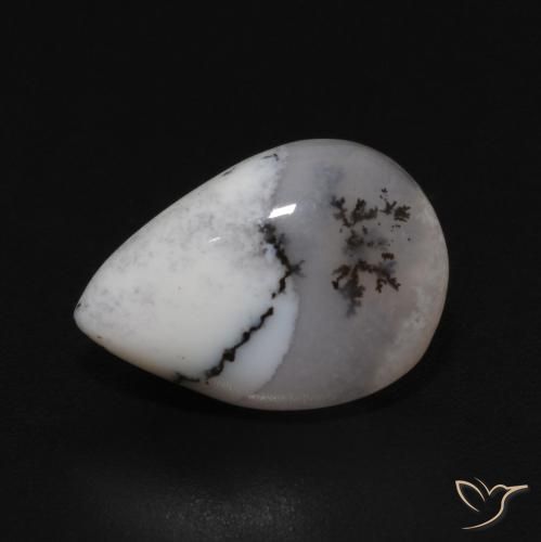 3.35ct Natural White with Black Dendritic Agate, Pear Shape, Opaque