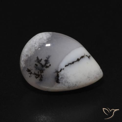 3.35 ct White Dendritic Agate Stone, Natural Dendritic Agate in Pear Cabochon Shape for Sale