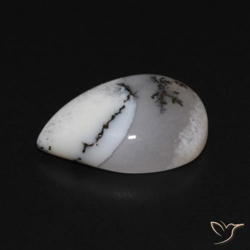 Dendritic Agate Gemstone in 13 x 9 mm (calibrated) Size for Sale, Dendritic Agate Stone in White with Black Color