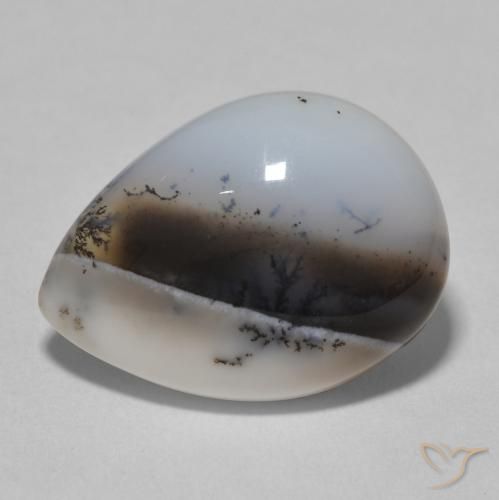 8.72ct Natural White with Black Dendritic Agate, Pear Shape, Opaque