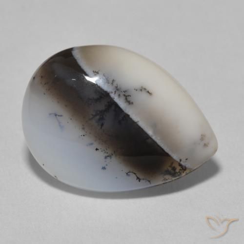 8.72 ct White Dendritic Agate Stone, Natural Dendritic Agate in Pear Cabochon Shape for Sale