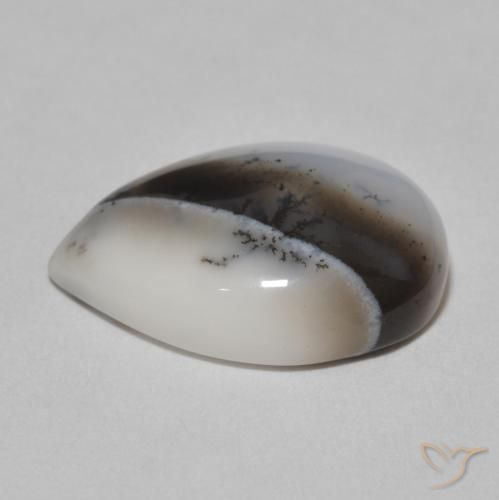 Dendritic Agate Gemstone in 18 x 13 mm (calibrated) Size for Sale, Dendritic Agate Stone in White with Black Color