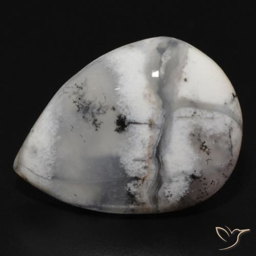 11.50ct Natural White with Black Dendritic Agate, Pear Shape, Opaque