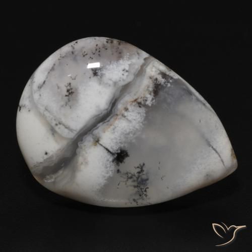 11.50 ct White Dendritic Agate Stone, Natural Dendritic Agate in Pear Cabochon Shape for Sale