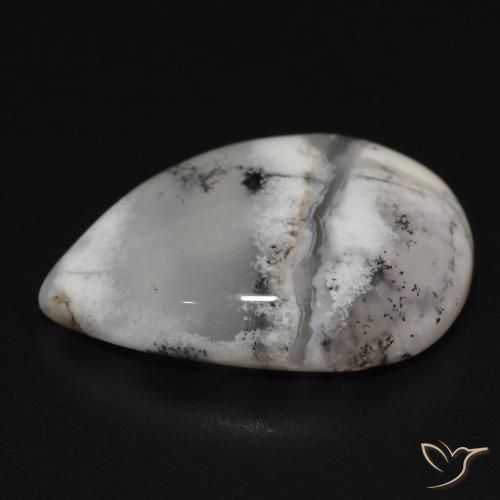 Dendritic Agate Gemstone in 20 x 15 mm (calibrated) Size for Sale, Dendritic Agate Stone in White with Black Color