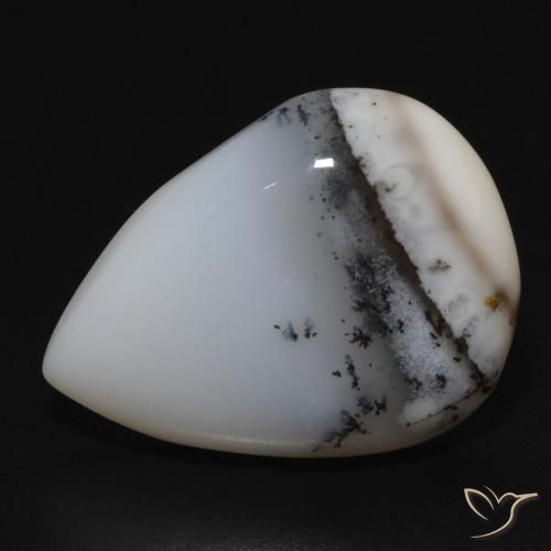 10.76ct Natural White with Black Dendritic Agate, Pear Shape, Opaque