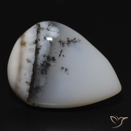 10.76 ct White Dendritic Agate Stone, Natural Dendritic Agate in Pear Cabochon Shape for Sale