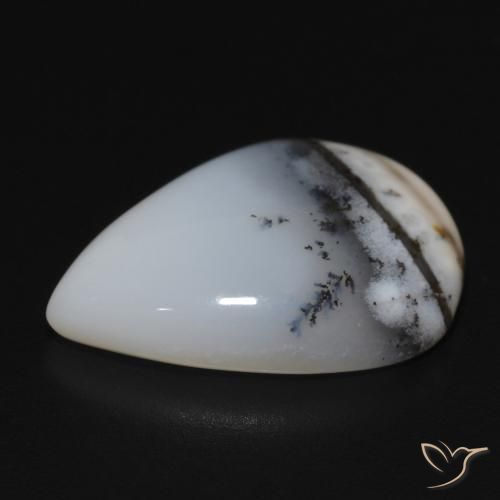 Dendritic Agate Gemstone in 20 x 15 mm (calibrated) Size for Sale, Dendritic Agate Stone in White with Black Color