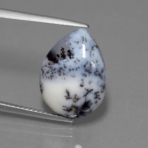 6.56 ct Multicolor Dendritic Chalcedony Gemstone, Dendritic Chalcedony Gem in Pear Cabochon Shape for Sale.
