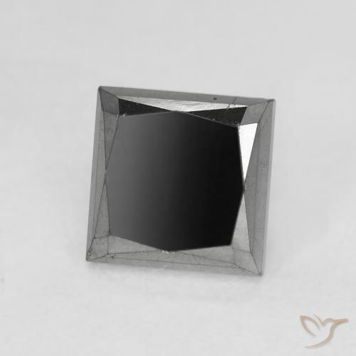0.98 ct Black Diamond Stone, Natural Diamond in Princess-Cut Shape for Sale