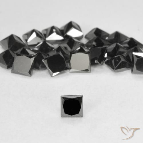 0.13 ct Black Diamond, 2.6 x 2.5 mm Princess Cut From India, Photo A