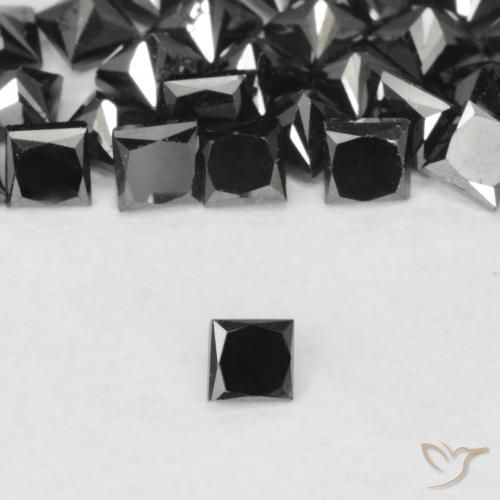 0.1 ct Black Diamond, 2.3 x 2.2 mm Princess Cut From India, Photo A
