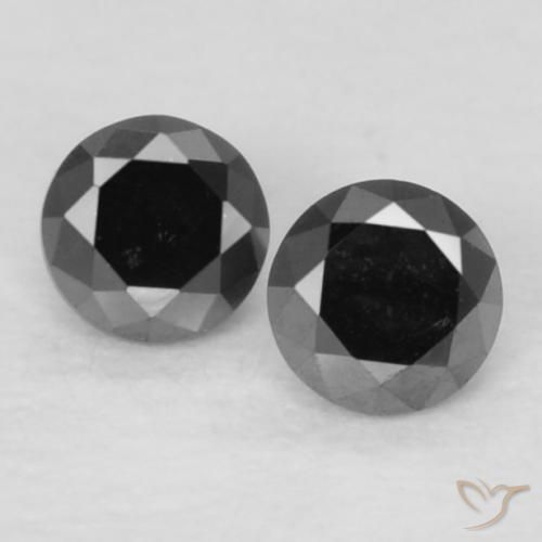 2 pezzi Diamante taglio rotondo abbinati di dimensioni 2,1mm, peso 0,09 ct totali / media. 0,05 ct ciascuno, Nero in purezza Opaque, pietra preziosa naturale non trattati, durezza Mohs 10 - 10 adatto per gioielli da indossare ogni giorno, Photo A