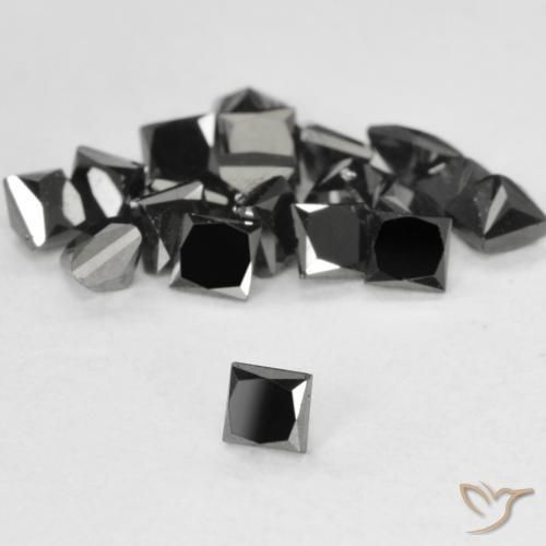 0.12 ct Black Diamond Stone, Natural Diamond in Princess-Cut Shape for Sale
