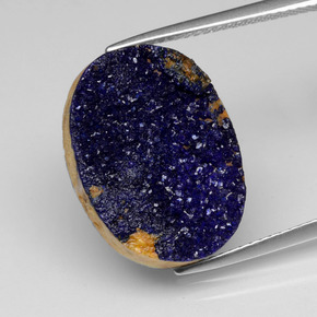 9.26 ct Blue Druzy Azurite Gemstone, Druzy Azurite Gem in Oval Crystal Cluster Shape for Sale.