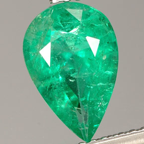 1.42 ct Green Emerald Gemstone, Emerald Gem in Pear Facet Shape for Sale.