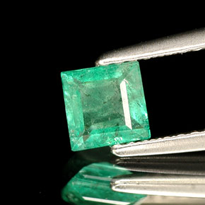 0.49 ct Green Emerald Gemstone, Emerald Gem in Square Facet Shape for Sale.