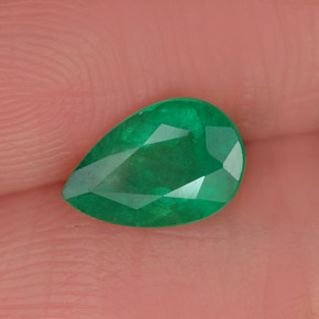 0.72 ct Green Emerald Gemstone, Emerald Gem in Pear Facet Shape for Sale.