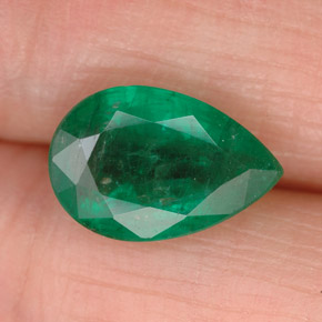 1.86 ct Green Emerald Gemstone, Emerald Gem in Pear Facet Shape for Sale.