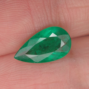 1.31 ct Green Emerald Gemstone, Emerald Gem in Pear Facet Shape for Sale.