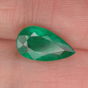 1.31 ct Green Emerald Stone, Natural Emerald in Pear Facet Shape for Sale