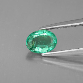 0.55 ct Green Emerald Gemstone, Emerald Gem in Oval Facet Shape for Sale.
