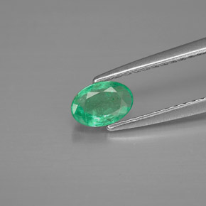 0.42 ct Green Emerald Gemstone, Emerald Gem in Oval Facet Shape for Sale.