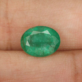 1.58 ct Green Emerald Gemstone, Emerald Gem in Oval Facet Shape for Sale.
