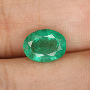 1.54 ct Green Emerald Gemstone, Emerald Gem in Oval Facet Shape for Sale.