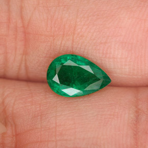 0.98 ct Green Emerald Gemstone, Emerald Gem in Pear Facet Shape for Sale.