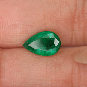 0.98 ct Green Emerald Stone, Natural Emerald in Pear Facet Shape for Sale