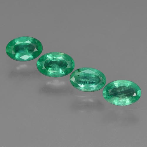 4 Stück 5,9 x 3,8mm ovaler Smaragd / Set - 1,65 ct Gesamtgewicht / Durchschn. je 0,41 ct, Farbe: Bläulich-grün, Mohs-Härte 7,5 - 8 Geeignet für den täglichen Gebrauch im Schmuck, Dienstag Edelstein, Photo A
