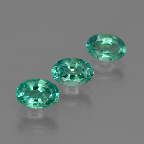 3pc Oval Bluish Green Emerald Lot from Zambia - Weight 1.4ct total / avg. 0.47ct each, Size 6 x 4.1mm, Color: Bluish Green, Mohs Hardness 7.5 - 8 suitable for daily wear jewelry, Tuesday Gemstone, Photo A