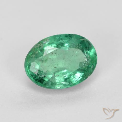 0.76 ct Green Emerald Stone, Natural Emerald in Oval Facet Shape for Sale