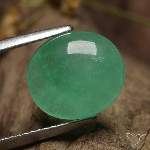6.26 ct Green Emerald Stone, Natural Emerald in Oval Cabochon Shape for Sale
