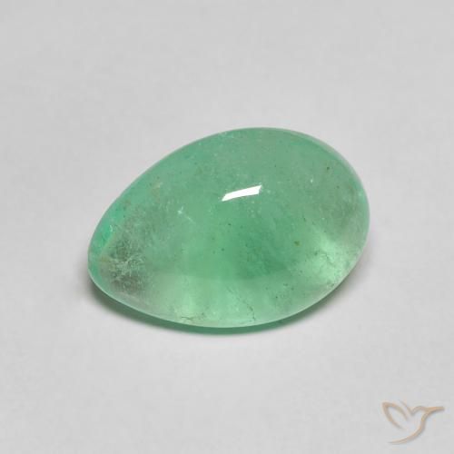 3.91 ct Green Emerald Stone, Natural Emerald in Pear Cabochon Shape for Sale