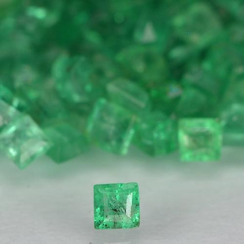 Lot de 200pc Émeraudes Vert moyen Carré de Colombie - Poids total 2,41 ct / moy. 0,01 ct chaque, taille 1,3 x 1,3mm, couleur : Vert moyen, dureté de Mohs 7.5 à 8 convient aux bijoux de tous les jours, pierre de sagesse, Pierre de naissance de mai, Photo A