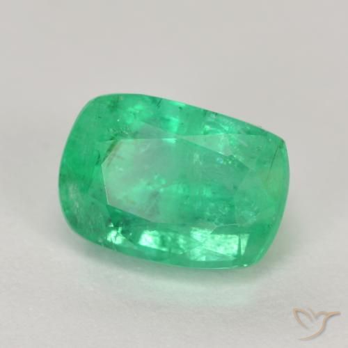 2.14 ct Green Emerald Stone, Natural Emerald in Cushion-Cut Shape for Sale