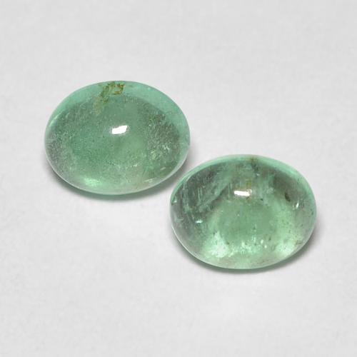 2pc Matching Oval Green Emeralds in Size 4.8 x 3.8mm, Weight 0.62ct total / avg. 0.31ct each, Mint Green in Transparent Clarity, Natural Gemstone, Mohs Hardness 7.5 - 8 suitable for daily wear jewelry, Year of the Goat Gemstone, Photo A