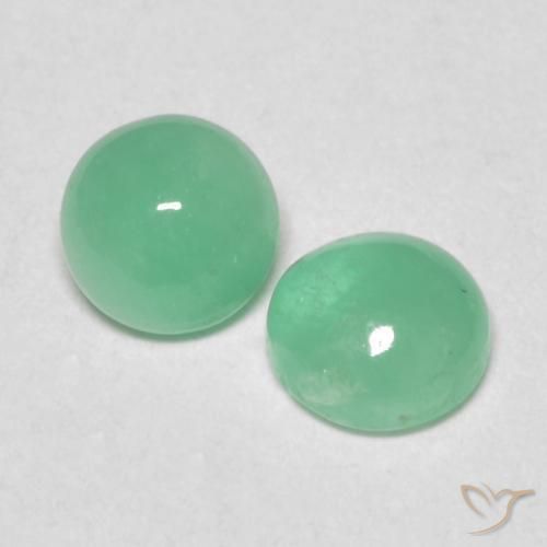 0.85 ctw Green Emerald Stones, Natural Emerald in Round Cabochon Shape for Sale