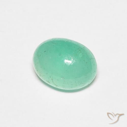 0.91 ct Green Emerald Stone, Natural Emerald in Oval Cabochon Shape for Sale