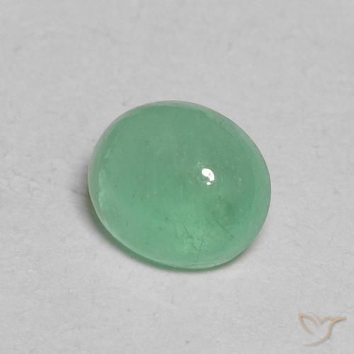 0.64 ct Green Emerald Stone, Natural Emerald in Oval Cabochon Shape for Sale