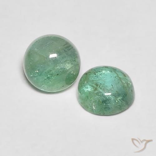 0.64 ctw Green Emerald Stones, Natural Emerald in Round Cabochon Shape for Sale