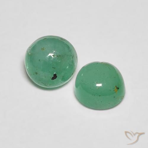 0.63 ctw Green Emerald Stones, Natural Emerald in Round Cabochon Shape for Sale